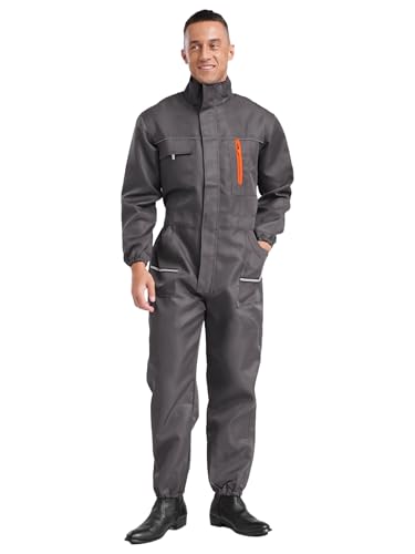 Runhomal Mono de Trabajo para Hombre con Múltiples Bolsillos y Cremalleras, Salopette, Ropa de Trabajo Agrícola para Mecánicos, gris, L