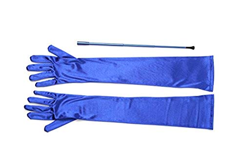 Utopiat - Audrey Style Iconic Cigarette Holder & Satin Gloves Set | Vintage Flapper Accessory | 1920s Accessories for Women | Premium Quality Material | Inspired by BATâ€™s | Color-Blue