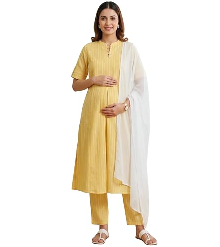 Image of DUMMY SHAPE Feeding Dresses for Women Full Set | Cotton Blend Maternity Kurta Pant Suit with Dual Nursing Zippers, Side Pocket to Pre & Post Pregnancy | Mom to Be Gifts