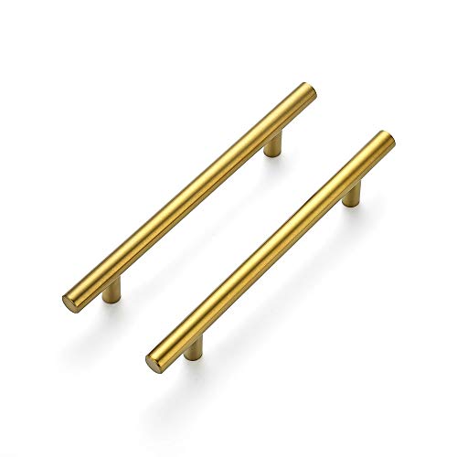 Image of Ravinte 5 Pack 7.38 inch Cabinet Pulls Brushed Brass Stainless Steel Kitchen Cupboard Handles Cabinet Handles 7.38 inch Length, 5 inch Hole Center