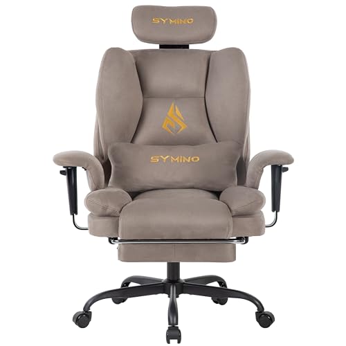 Symino Chaise Gaming Fauteuil Gaming Ergonomique - Chaise Bureau avec Repose-Pieds Réglable, Similicuir 130kg-Light Coffee