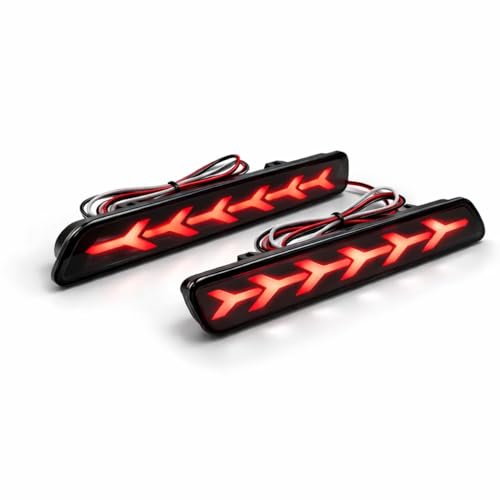 Image of Car Reflector LED Brake Light with 6 Arrow Design - Smoke Glass Rear Bumper Back DRL with Wiring | Waterproof, Shockproof & Dustproof (SMOKE GLASS) red light