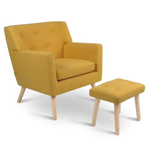 IDMarket - Sillón escandinavo LIV con respaldo de patas de tela amarilla