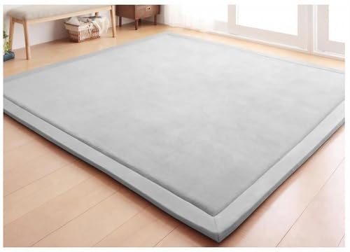 Image of ZJIQOH Memory Foam Rug Extra Thick 3cm with Non-Slip, Tatami Mat Padded Play Soft and Fluffy, Coral Velvet Plush for Living Room Bedroom Playroom(Light Grey,200 x 300 cm)