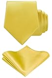 TIE G Solid Satin Woven dyed Color Formal Black Necktie and Pocket Square Sets in Gift Box (Mustard Yellow)