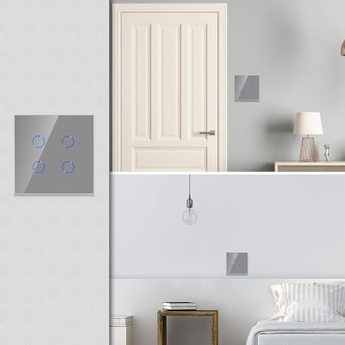 Image of QNQ SMART WiFi TOUCH SWITCH 1 GANG (20 amps) 4000 WATTS /SWITCH GLASS :SUITABLE FOR A /C. WATER HEATER. Home Automation. fits in 2 module concealed board (GREY)