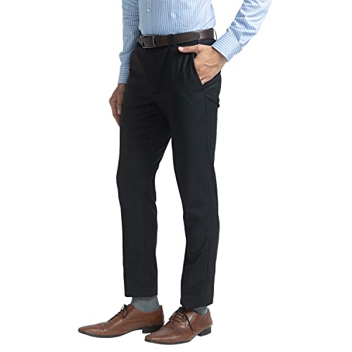 Image of Park Avenue Men's Pure Cotton Solid Pattern Super Slim Fit Flat Front Formal Chinos