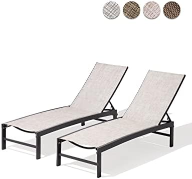 Pellebant Outdoor Lounge Chairs Set of 2, Patio Aluminum Chaise Lounge with Adjustable Backrest, Rustproof Pool Lounge Chairs for Pool Deck Sunbath(2pcs,Earth)