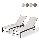 Pellebant Outdoor Lounge Chairs Set of 2, Patio Aluminum Chaise Lounge with Adjustable Backrest, Rus