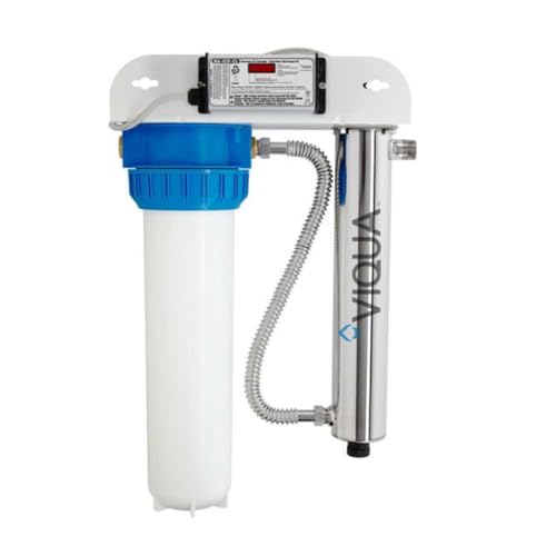 Viqua VH410-F20 UV Home Water Treatment System with Integrated Pre-Filter 18 GPM for Whole House and Light Commercial Filtration Stainless Steel 3/4 MNPT 120V for Sediment Rust Removal