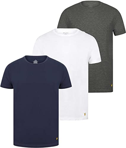Lyle & Scott Men's 3 Pack Maxwell Lounge Crew T-Shirts, Multicoloured, XXL
