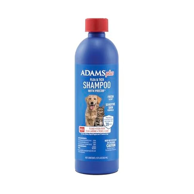 ADAMS Plus Flea & Tick Shampoo with Precor IGR for Cats, Kittens, Dogs & Puppies Over 12 Weeks of Age, Sensitive Skin Flea Treatment, Kills Adult Fleas, Flea Eggs, Ticks, and Lice, 12 Ounces-ubEQXLoP