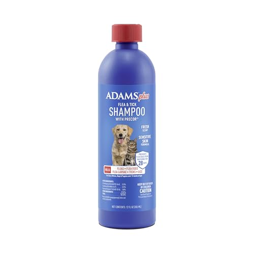 Adams Plus Flea & Tick Shampoo with Precor for Cats, Kittens, Dogs & Puppies Over 12 Weeks Of Age Sensitive Skin Flea Treatment | Kills Adult Fleas, Flea Eggs, Ticks, and Lice| 12 Ounces
