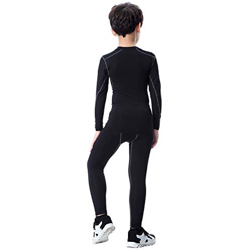 TERODACO Boys Thermal Underwear 2 PCS Athletic Base Layer Kids' Compression Shirts and Leggings Set