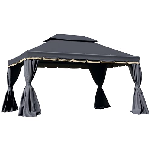 Outsunny 3 x 4m Aluminium Garden Gazebo, Marquee Canopy Pavilion Tent with Nets and Curtains for Outdoor Areas, Black