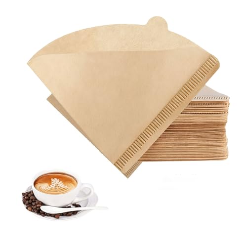 Dreamil 100 Stück V-förmiger Kaffeefilter Papier, Kegel Coffee Filter Paper für Kaffeemaschinen Kaffeekanne Filterbecher Zubehör, Handfilter Filtertüten Papierfilter Kaffeefilterpapier(1-2 Tassen)