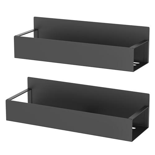 Image of HuggieGems 2 Pack Magnetic Spice Storage Rack Organizer for Refrigerator and Oven, Matt Black Fridge Organizers and Storage | Magnetic Shelves Heavy Duty for Fridge in Kitchen, Seasoning Storage Organizer, For Oven Washer and Dryer, For Heavier Items