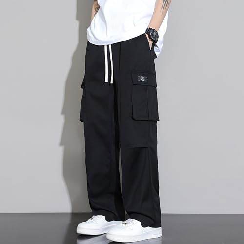 Black Multi-Pocket Cargo Pants for Men Hip Hop Mens Pants Baggy Streetwear Work Pants for Men Adjustable Men's Pants2