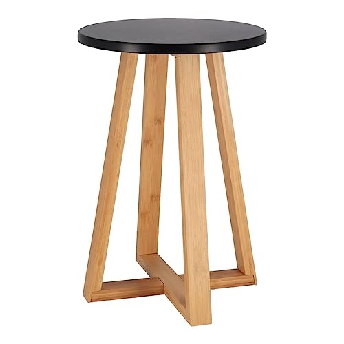 Tendance - Tabouret Pieds Bambou et Plateau MDF Noir - Noir/Bambou - Salle de Bain - Petit Mobilier