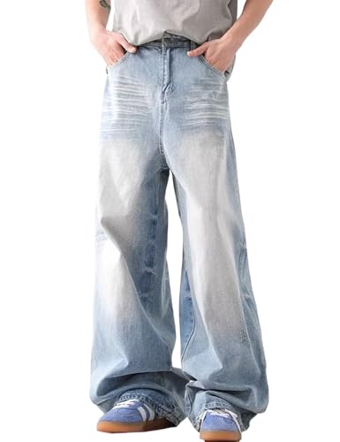 Y2k Baggy Jeans for Men Vintage Denim Plain Pants Wide Leg Loose Fit Hip Hop Skater Jeans