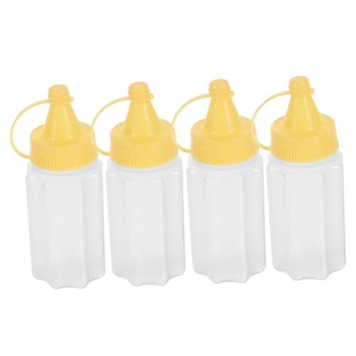 GARVALON 4 Piezas Mini Botella Exprimidora De Salsa Botellas De Mostaza y Ketchup Botella De Aceite Salsa De Tomate Bandeja Para Servir Con Tapa Mini Botellas Tapas Paraca Yellow Páginas