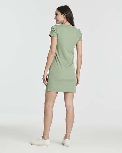 Image of Real Essentials 3 Pack: Women's Ribbed Knit Short-Sleeve V-Neck Swing T-Shirt Casual Dress (Available in Plus)