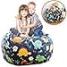 BROLEX Extra Large 38'' Stuffed Animals Bean Bag Chair Cover-100% Cotton Canvas Kids Toy Storage Zipper Bags Comfy Pouf for Unisex Boys Girls Toddlar, Dinosaur Print