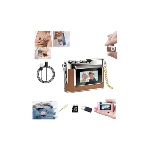 Mini llavero de cámara, cámara digital retro, con cámara, llavero y flash y tarjeta SD de 32 GB, pequeña portátil, las cámaras de bolsillo para fiestas de viaje y como regalo del día de San Valentín