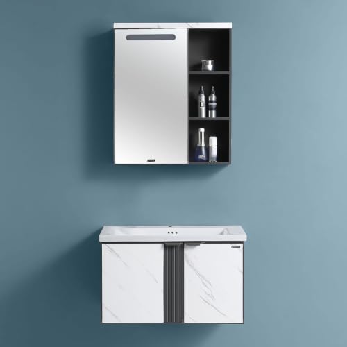 Image of Plantex Bathroom Vanity Cabinet Set /LED Light Glass Mirror Cabinet /Ceramic Basin for Bathroom - Pack of 1 (White & Black)