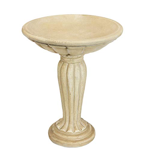 Sunnydaze 20.25” H Concrete Bird Bath for Outdoors - Grecian Column Pedestal Bird Bath with Glass Fiber Reinforced Concrete Construction – Antique White