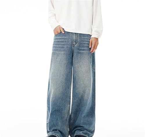 Men Solid Color Washed Straight Denim Pants High Waisted Loose Casual Trousers with Pocket2