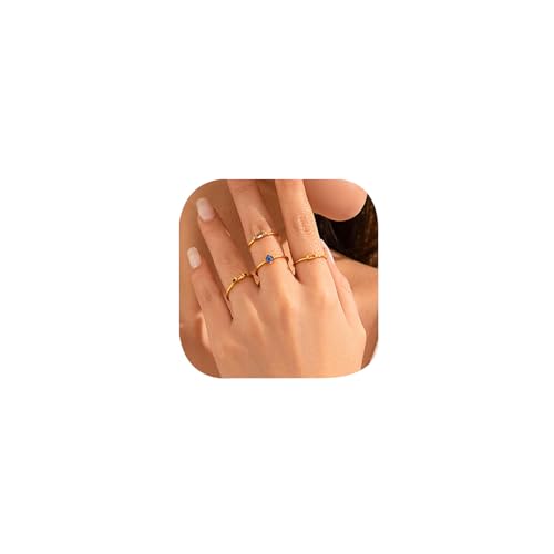 Fashion Gold Rings That Don't Tarnish Size 7 8 9 10 Dainty Gold Plated Ring Set Non Tarnish for Women Stackable Cubic Zirconia Rings Wedding