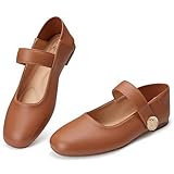 Trary Flats for Women Mary Jane Shoes Dressy Ballet Flat for Women Comfortable Business Office Slip On Casual Shoes Brown