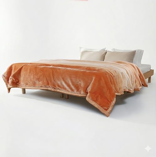 Image of ABRAZO Reversible Mink Blanket for Winter & AC | Double Bed 220x240 cm Soft & Warm Blanket /Dohar /Quilt /Comforter | All Season Use | (Tangerine)
