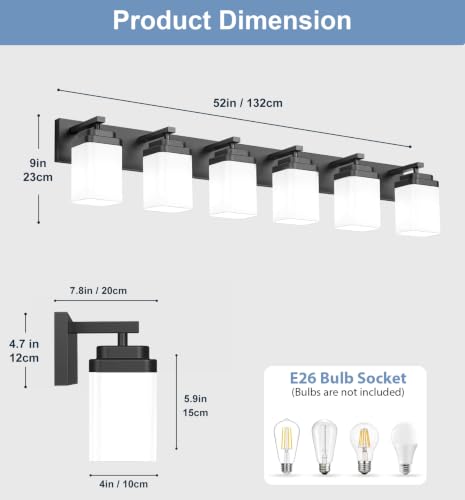 Image of Matte Black Bathroom Light Fixtures, 7 Lights Bathroom Lighting Fixtures Over Mirror, Square Design & Rectangle Large Backplate, Modern Vanity Lighting Fixtures, for Living Room /Bedroom