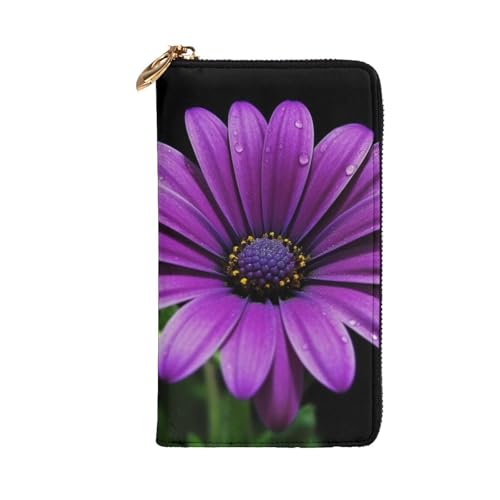 Purple Daisy Wallet for Men Women Long Purse Leather Clutch Large Business Handbag Travel Phone Holder Credit Card Holder Money Case with Zipper Leather Wallets Gift2
