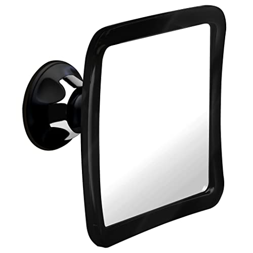 Image of MIRRORVANA Fogless Shower Mirror for Shaving with Upgraded Suction, Anti Fog Shatterproof Surface and 360 Swivel, 1X Magnifying, 6.3 x 6.3 Inch (Black)