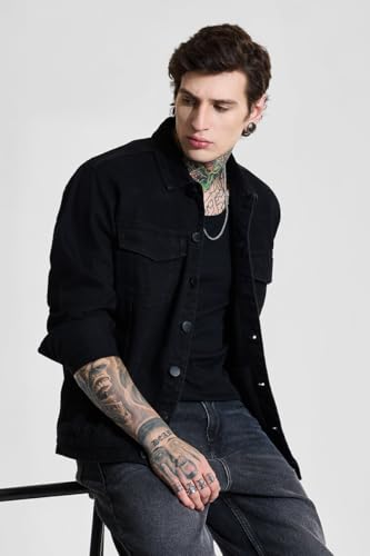 Image of SNITCH Men Casual Jacket | Relaxed Fit Full Sleeve Classic Collar Solid Pattern | Premium 100% Cotton Twill Fabric & Buttoned Closure For Everyday Wear