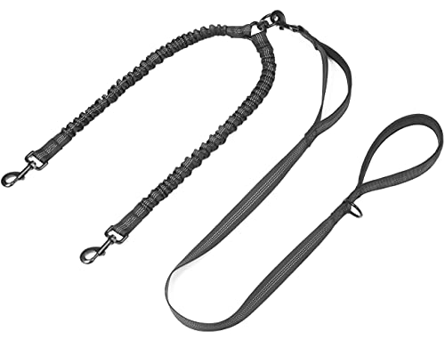 iYoPets Dog Leash for 2 Dogs, Double Dog Leash with Tangle Free Swivel and Reflective Bungee for Dual Small Medium Large Dogs (18~120 lbs, Black)