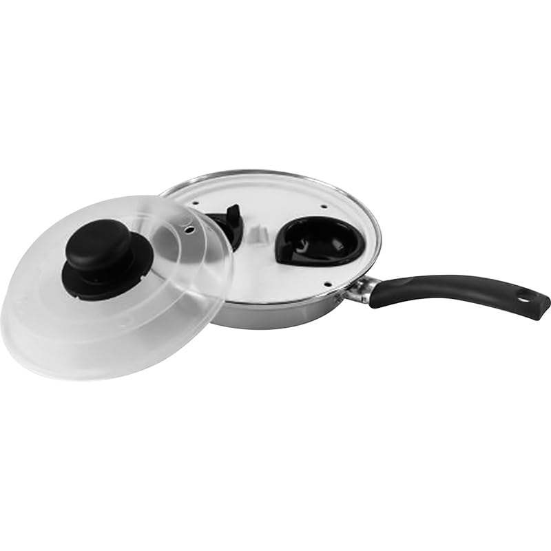 COOKEVERYDAY 2 cup Egg Poacher, 20cm Aluminium, Light Weight, Fry pan, Plastic Lid, Cups and Tray, UK Made