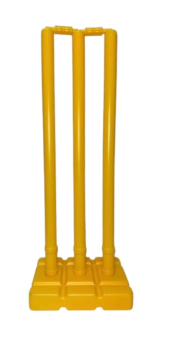 Best Heavy Plastic Cricket Stumps Set - 3 Stumps + 2 Bails + 1 Stand (Yellow)(Plastic Wicket Set) Cricket Standard Wickets for Cricket Ground, Match, Tournament Stump with Stand & Bails-image-13