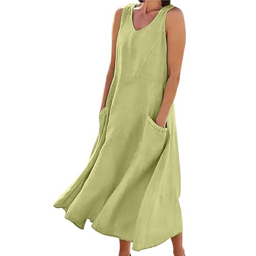 Womens Summer Cotton Linen Dress Sleeveless Elegant Flowy Dresses 2025 Plus Size Loose Comfy Maxi with Pockets