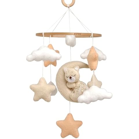Crib Mobile for Girls, Sleeping Princess Bear Baby Mobile for Crib, Handmade Felt Crib Mobile, Baby Crib Mobile with Cloud and Stars, Nursery Baby Mobile for Bassinet (Princess) Cover