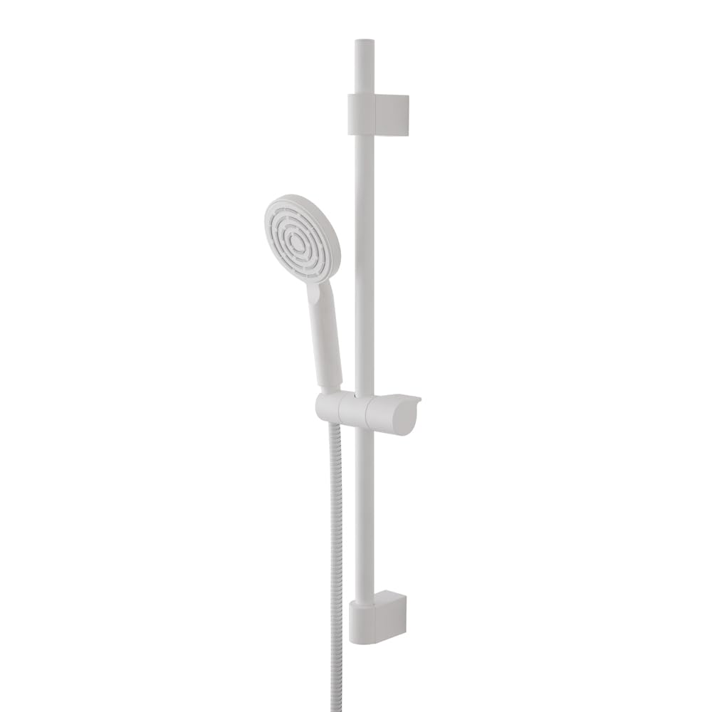 Saliscendi Doccia Da 70 Cm Tondo Anticalcare In ABS Bianco Opaco Lucido Regolabile Con Doccetta Monogetto Da 24 Cm E Tubo Flessibile Da 150 Cm Con Fissaggi Inclusi Hidra
