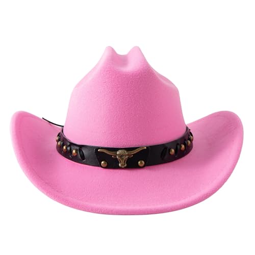 JOYEBUY Kids Western Cowboy Hat Felt Cowgirl Fedora Hat with Buckle Belt for Boys Girls3