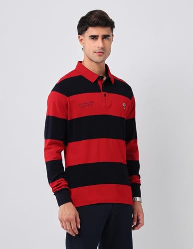 Image of U.S.Polo Association Men's Horizontal Striped Regular Fit Polo Shirt (USTSH3208 Red M)