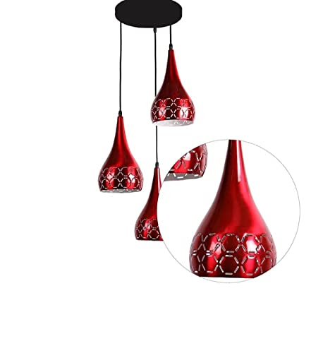 Image of GreyWings Metal Cut 3 Light Cluster Hanging Light Ceiling Pendant Lamp, 6 inch Small, Red