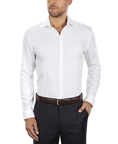 Tommy Hilfiger Men's No n Iron Slim Fit Solid Spread Collar Dress Shirt, White, 15.5