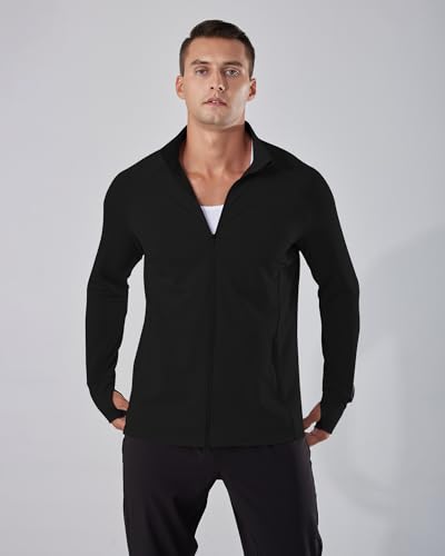 Locachy Men's Lightweight Quick Dry Athletic Jacket Full Zip Stand Collar Running Workout Performance Shirt3