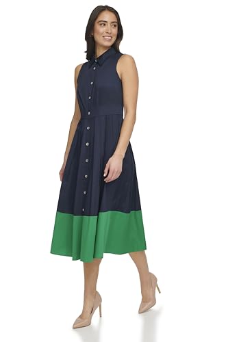 Image of Tommy Hilfiger Women's Sleeveless Collared Front Button A-line Midi Dress